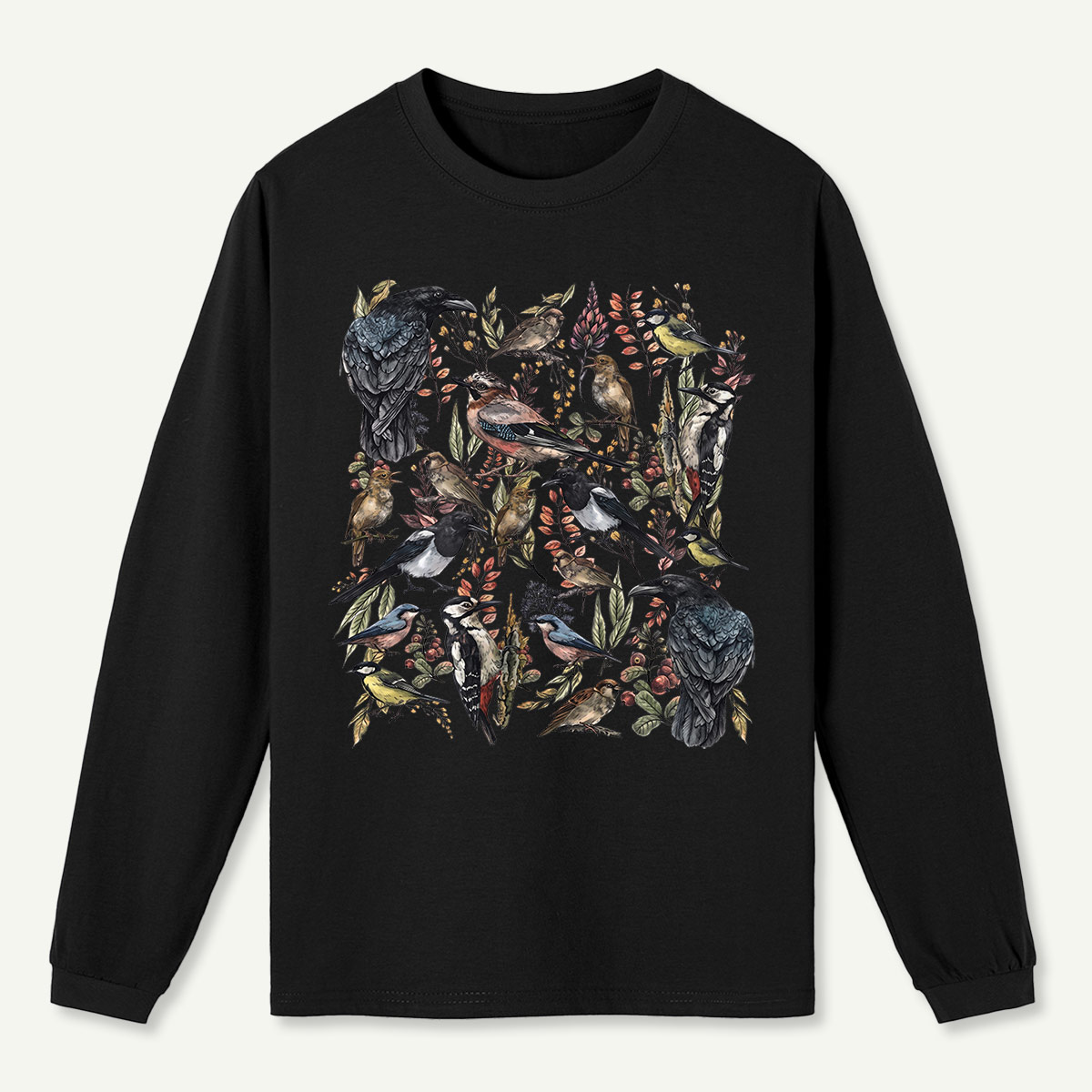 Vintage Wild Birds Botanical Long Sleeve T-Shirt