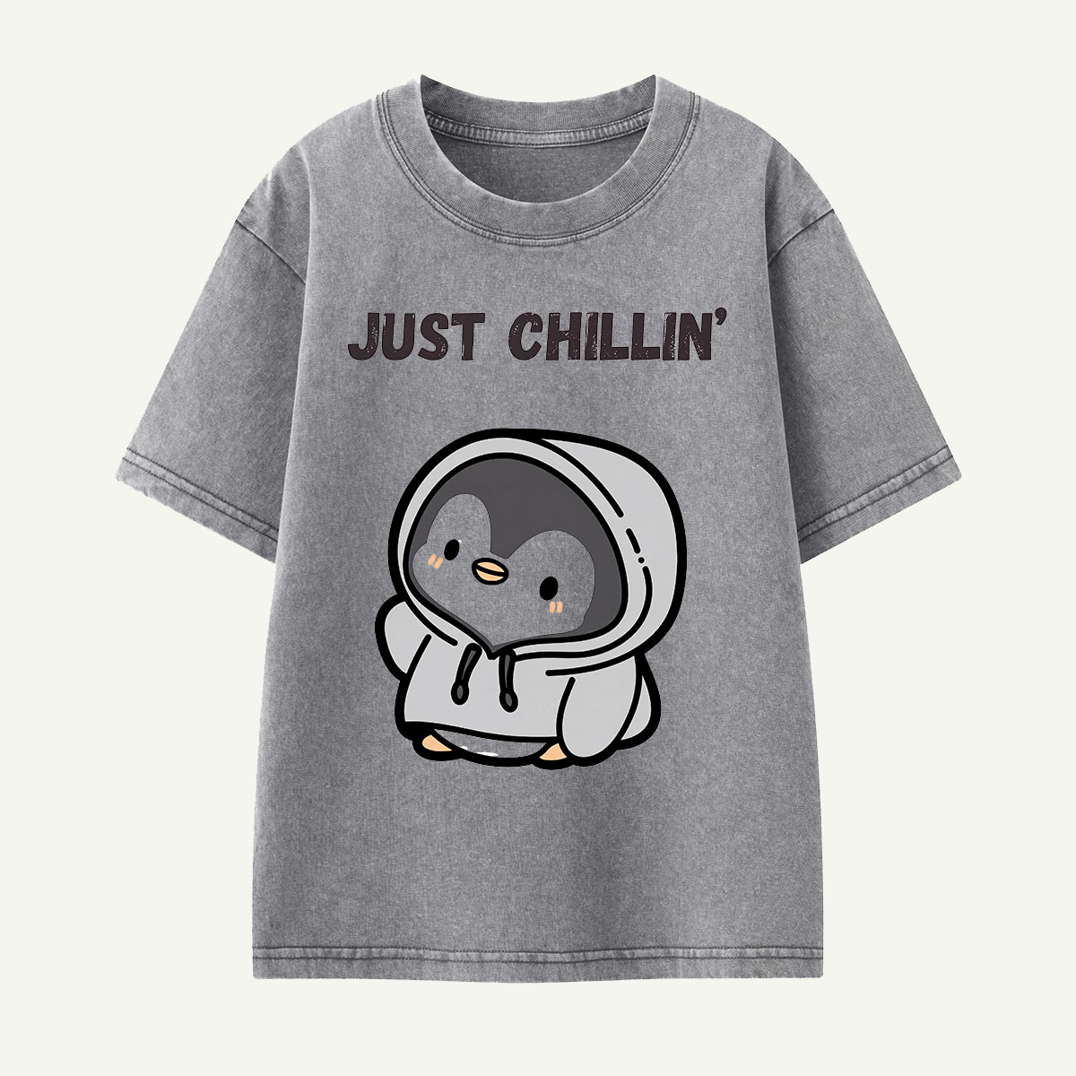 Just Chillin’ Hoodie Penguin Kids Washed T-Shirt