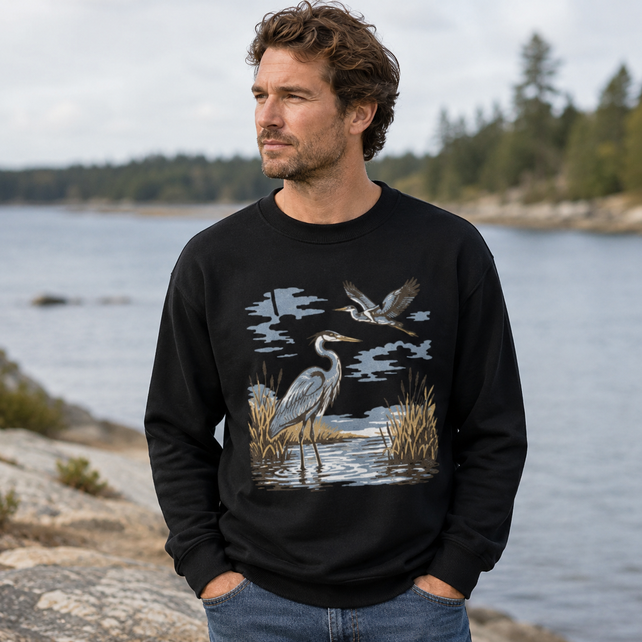Vintage Heron Wetland Bird Nature Sweatshirts