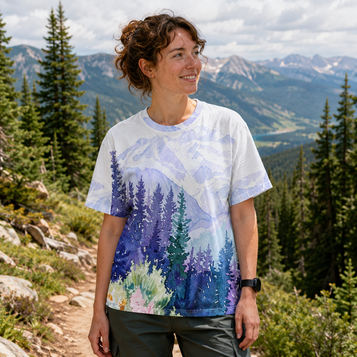 Alpine Wildflower Mountain Watercolor Premium Eco Tee