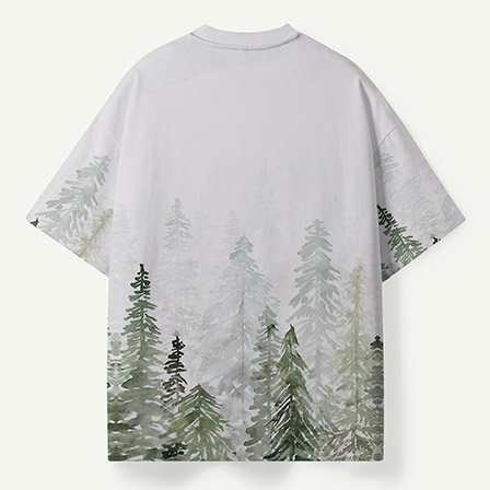Misty Pine Forest Watercolor Landscape Premium Pure Cotton Tee