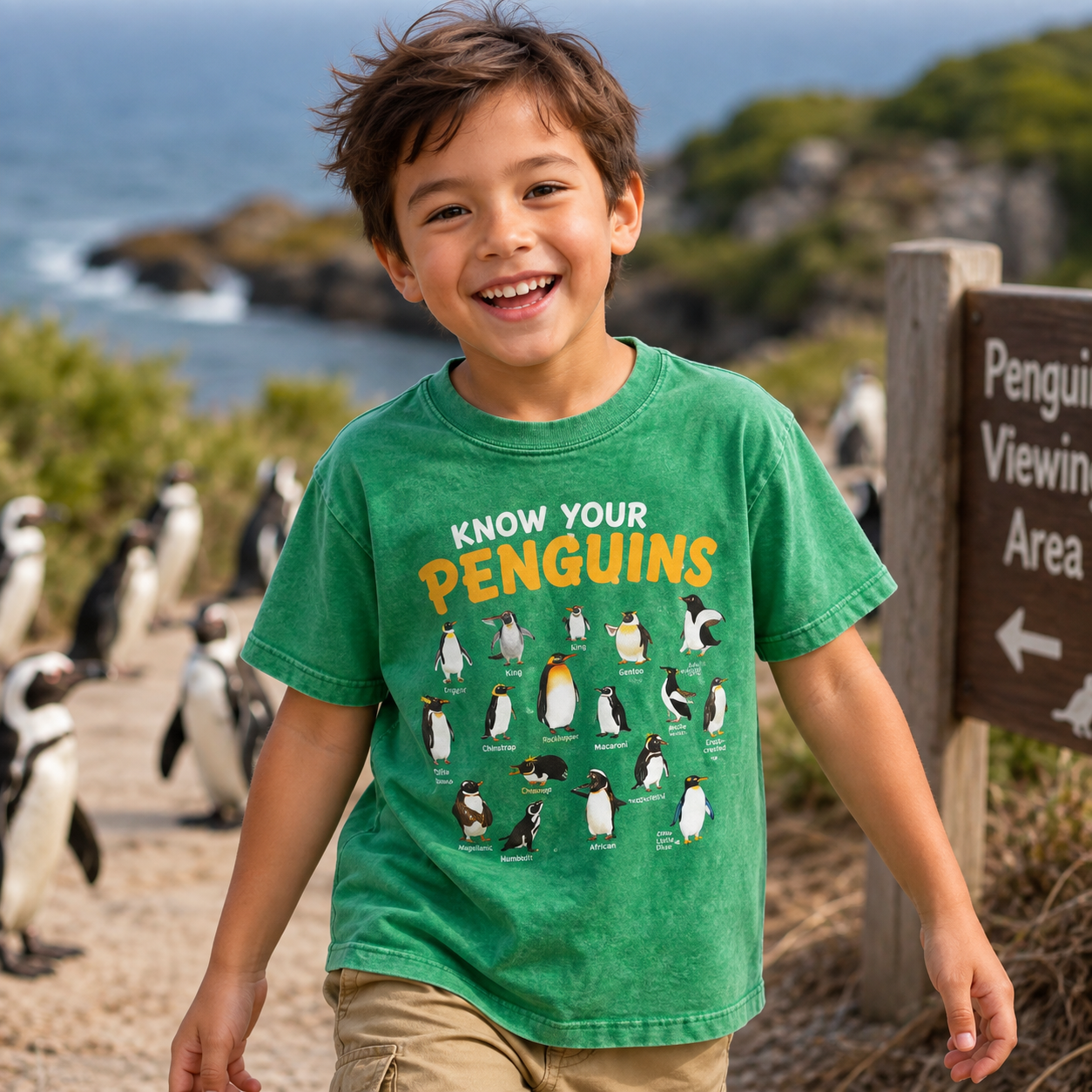 Know Your Penguins Penguin Species Kids Washed T-Shirt