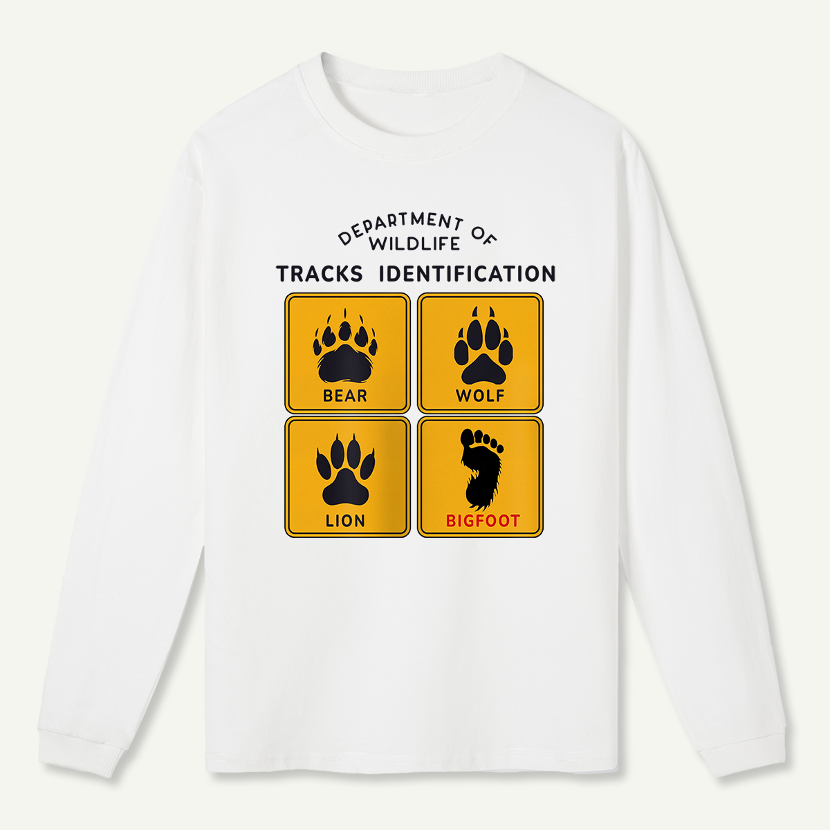 Department of Wildlife Tracks Identification Bear Wolf Lion Cryptids Long Sleeve T-Shirt