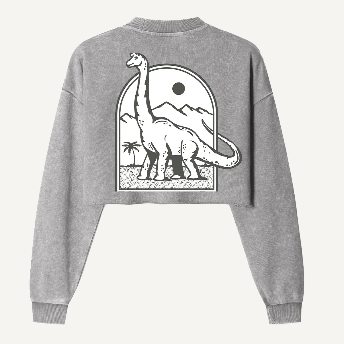 Retro Sauropod Desert Line Art Women's Washed Cropped Sweatshirt