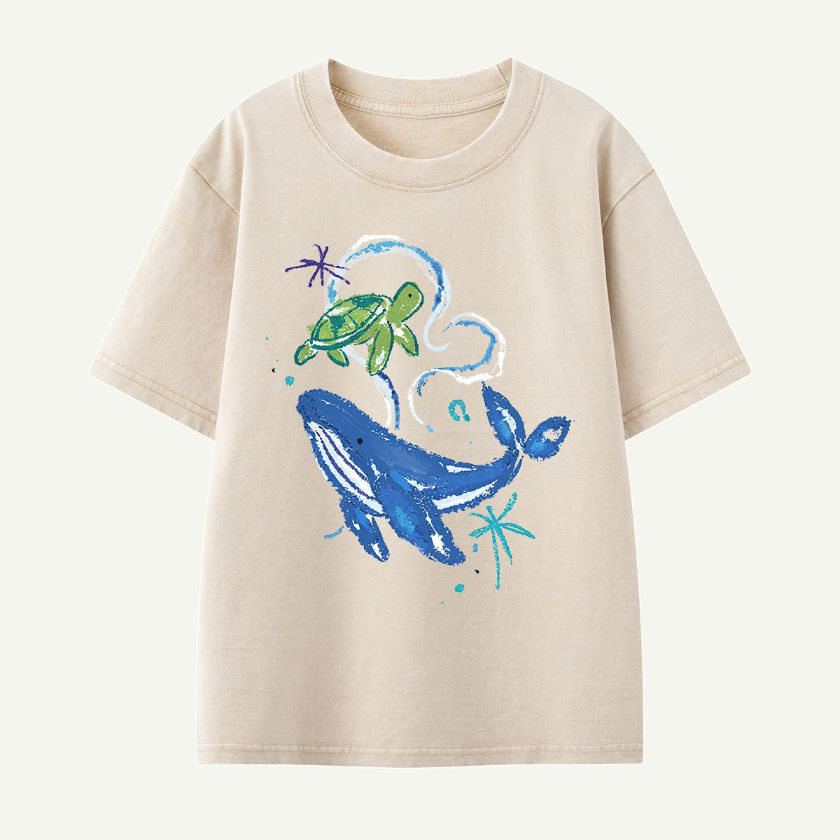 Whale and Turtle Ocean Friends Kids Washed T-Shirt