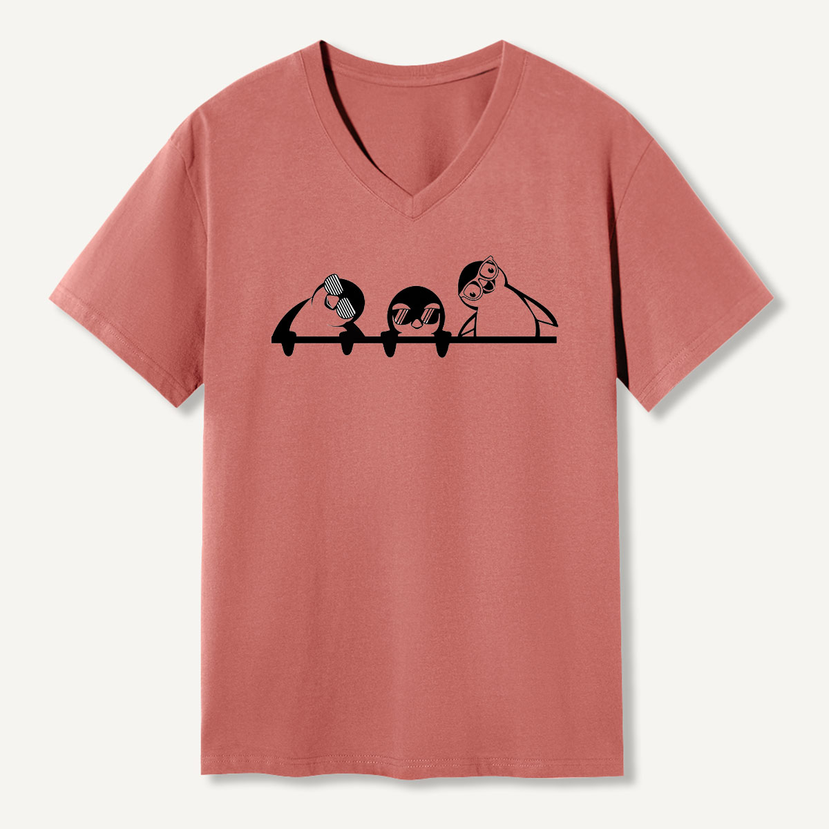 Curious Penguins Peeking Over V-neck T-Shirt