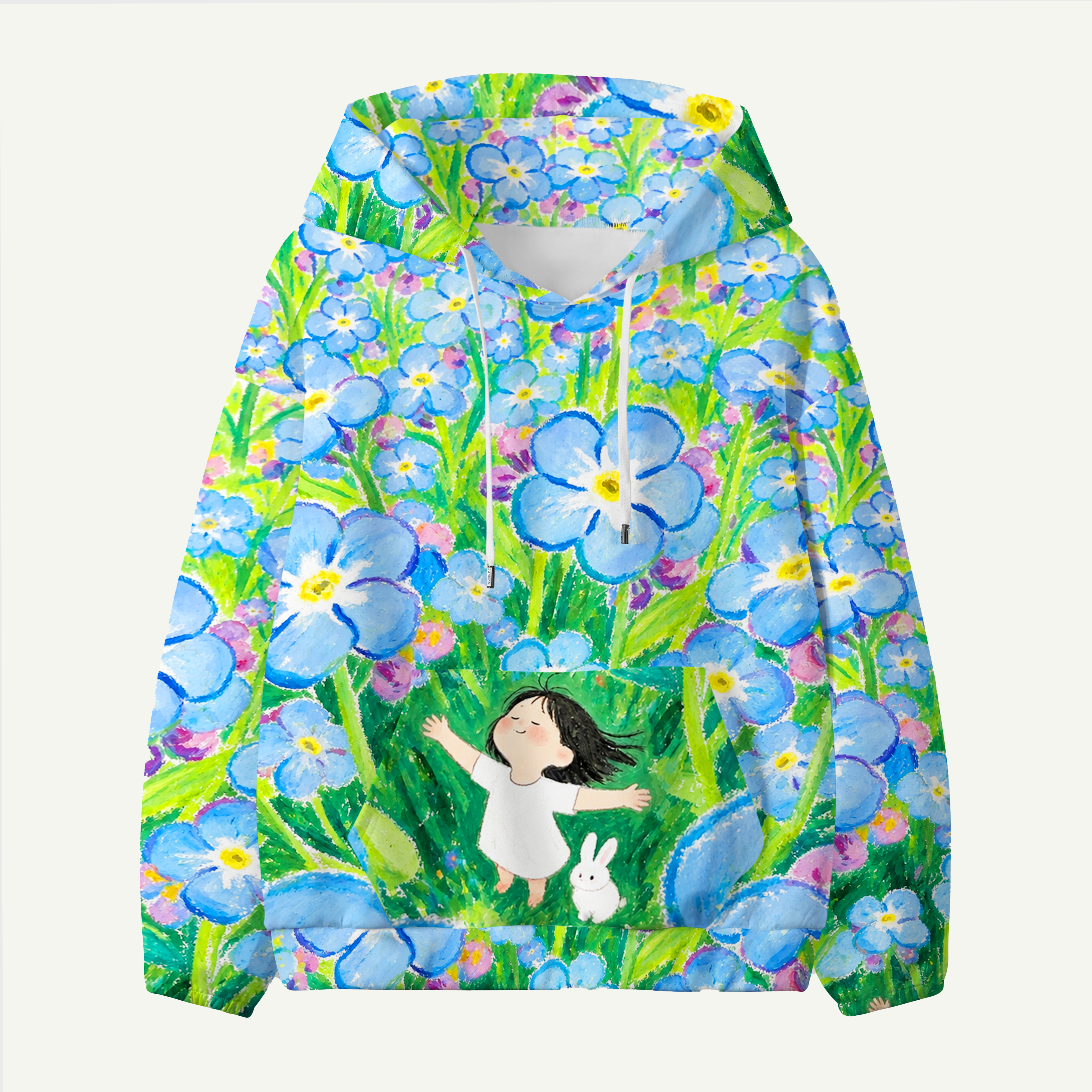Blue Wildflower Garden Girl Kids All-over Printed Hoodie