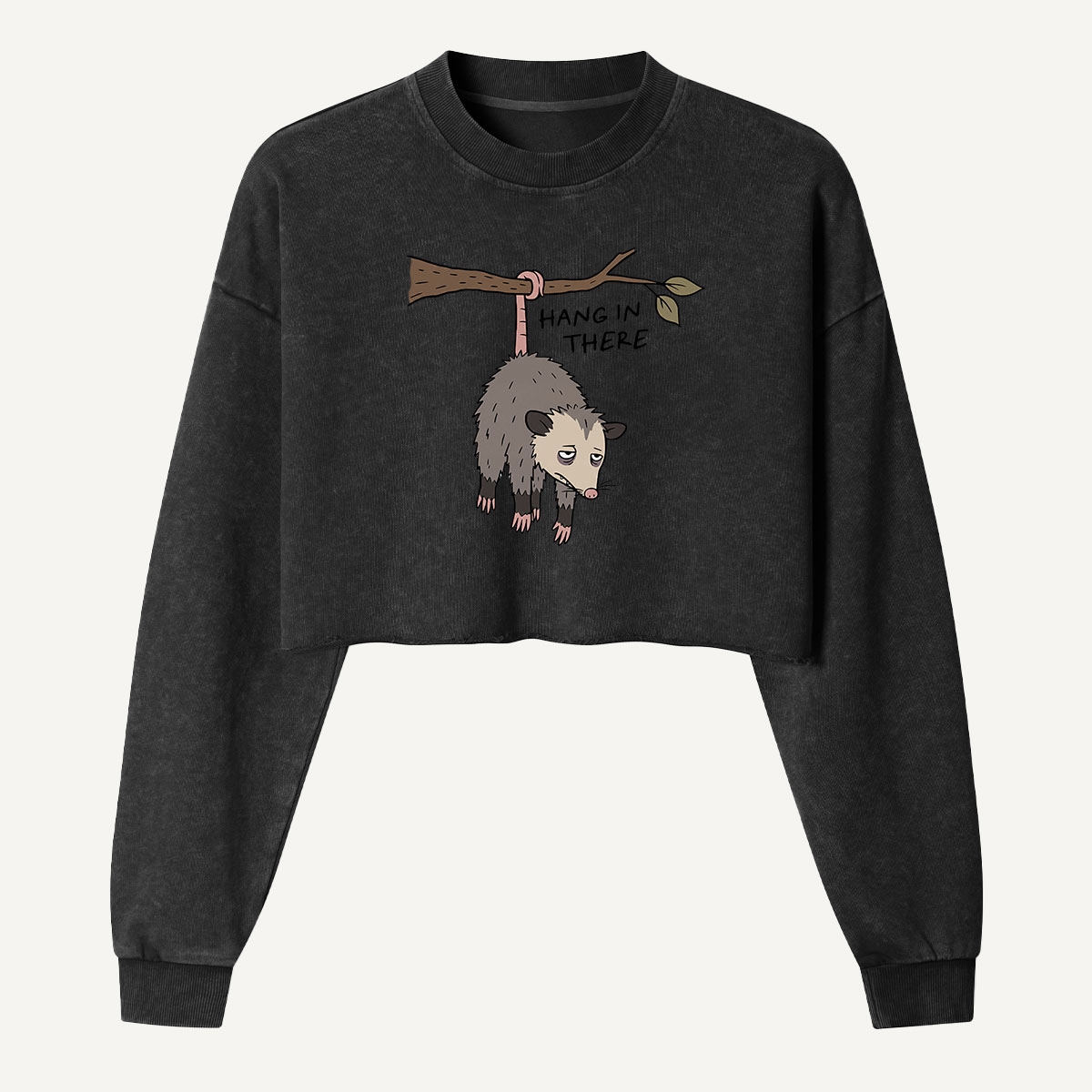 Born To Freak Hanging Opossum Women's Washed Cropped Sweatshirt