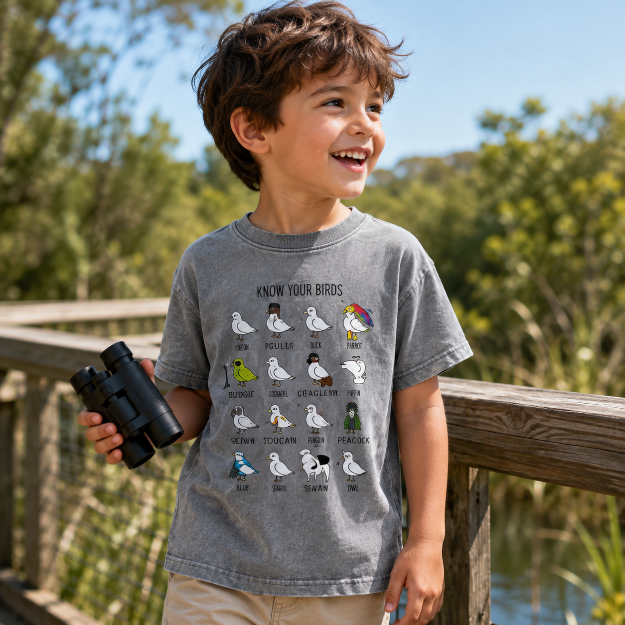 Know Your Birds Bird Chart Kids Washed T-Shirt