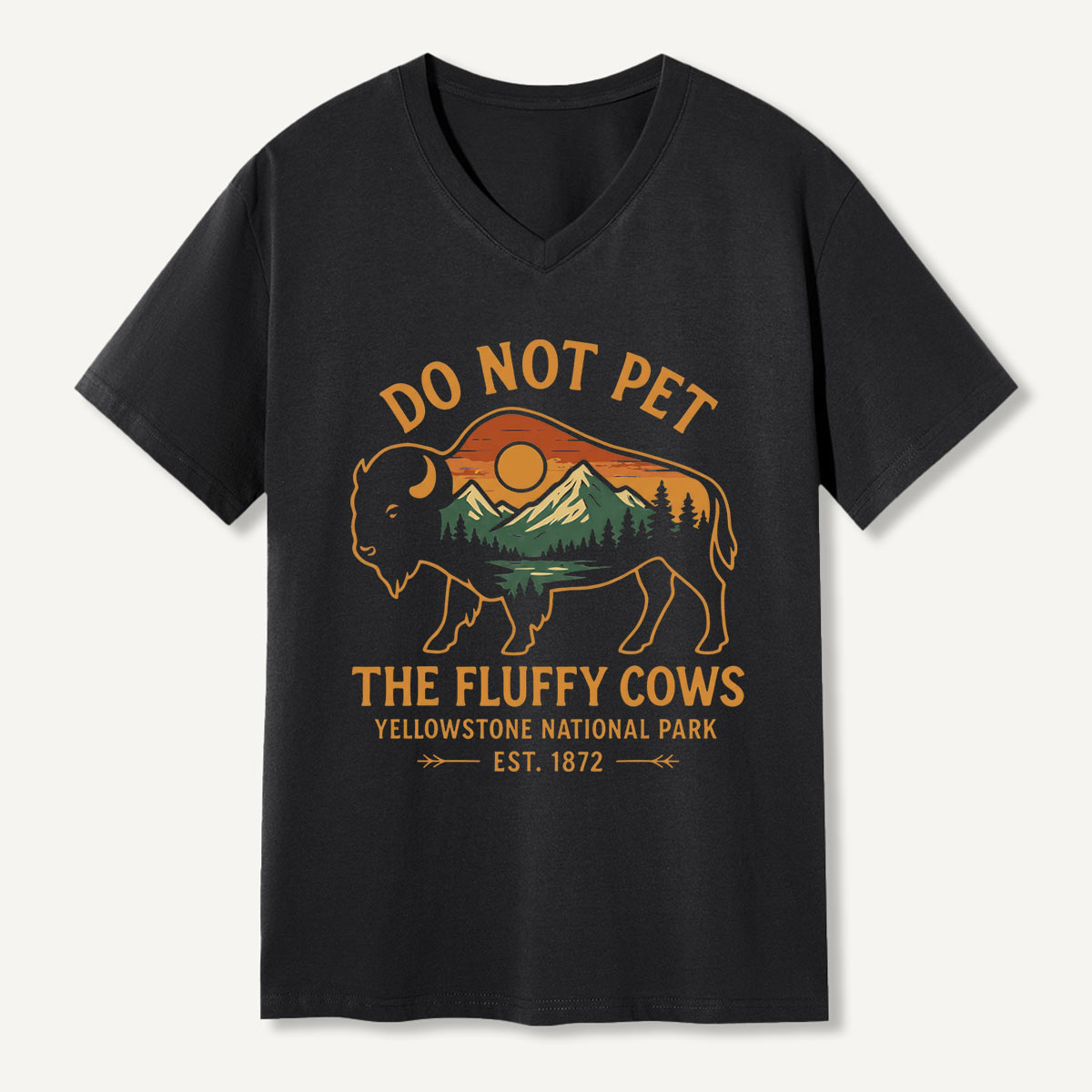 Do Not Pet The Fluffy Cows Buffalo Yellowstone National V-neck T-Shirt