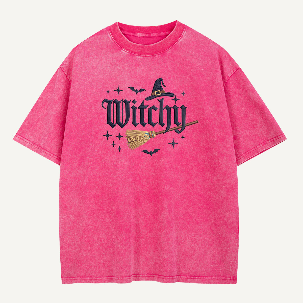 Witchy Nights & Bat Flights Embroidered Washed T-Shirt