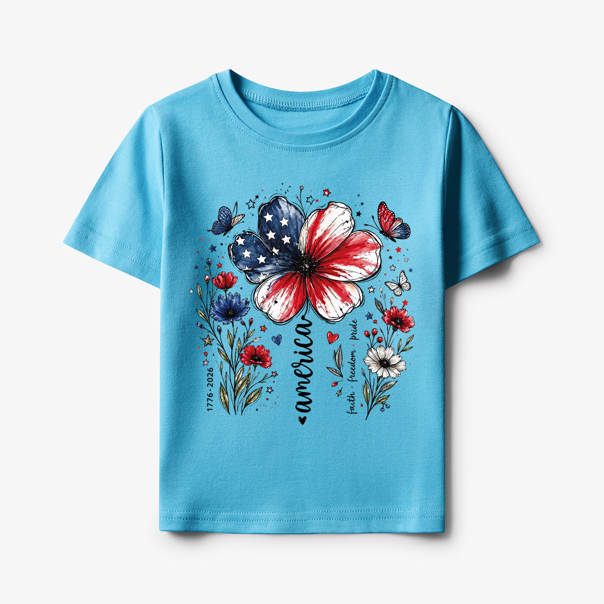 USA 250th Anniversary Floral Kids T-Shirt