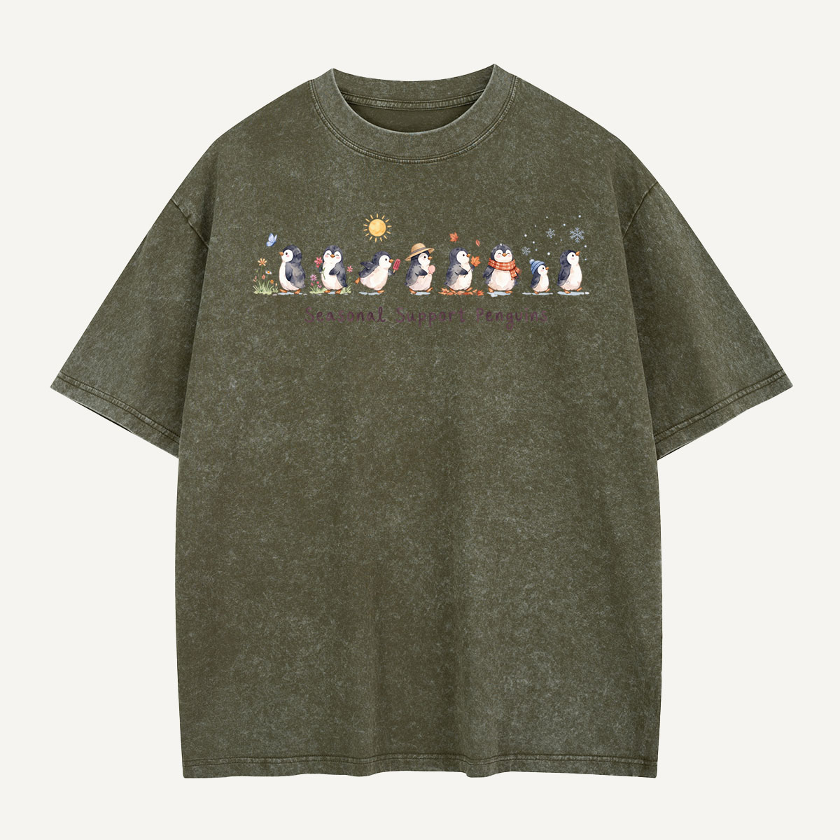 Peace Love Penguins Hand Signs Washed T-Shirt
