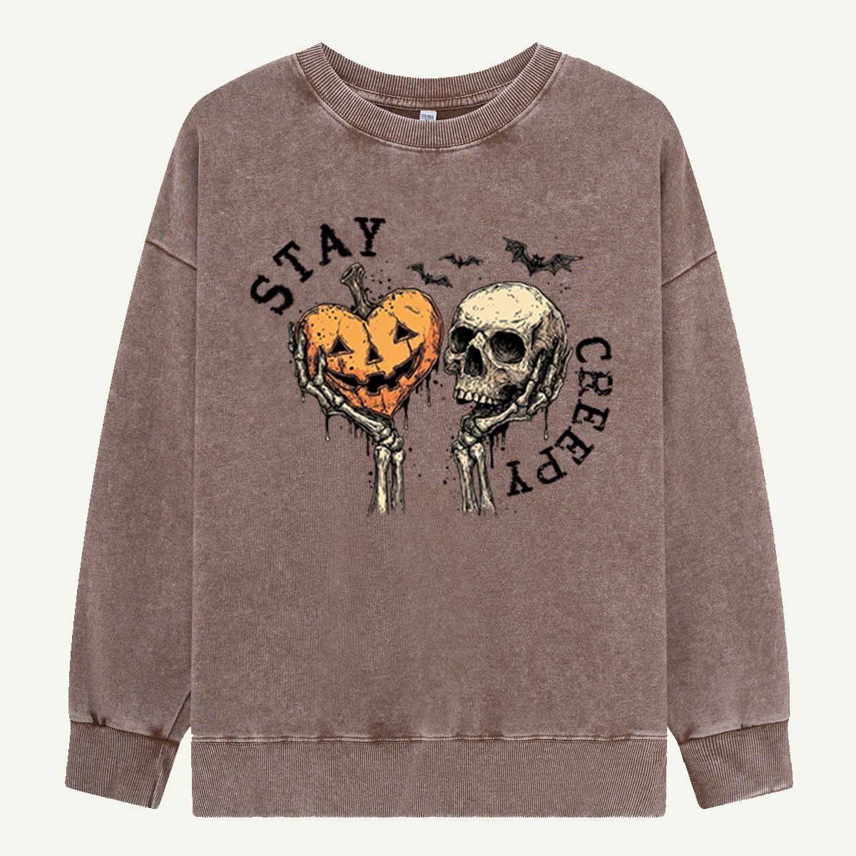 Stay Creepy Skull Pumpkin Washed Sweatshirts
