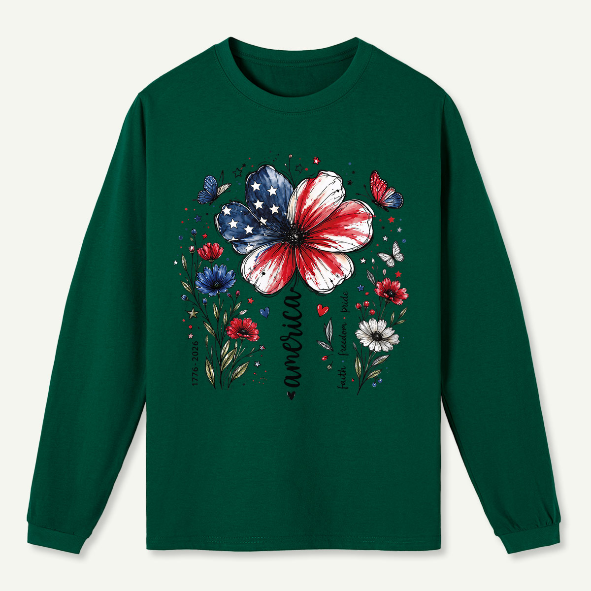 USA 250th Anniversary Floral Long Sleeve T-Shirt