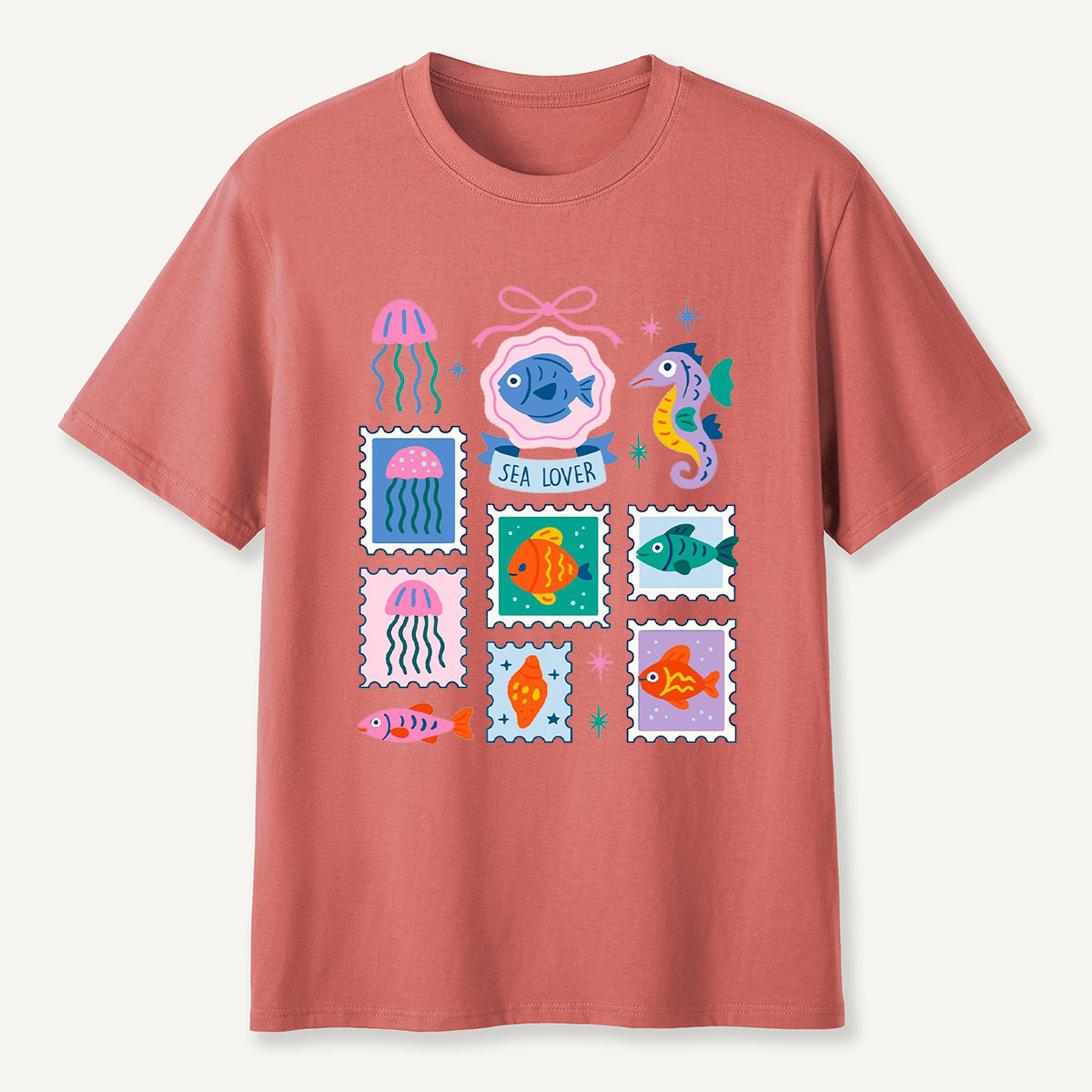 Sea Lover Stamp Ocean Animal Identification Guide T-Shirt