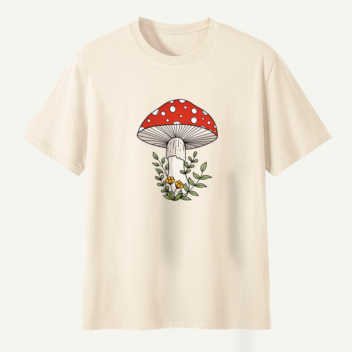 Red Amanita Mushroom Wildflower Botanical Illustration T-Shirt