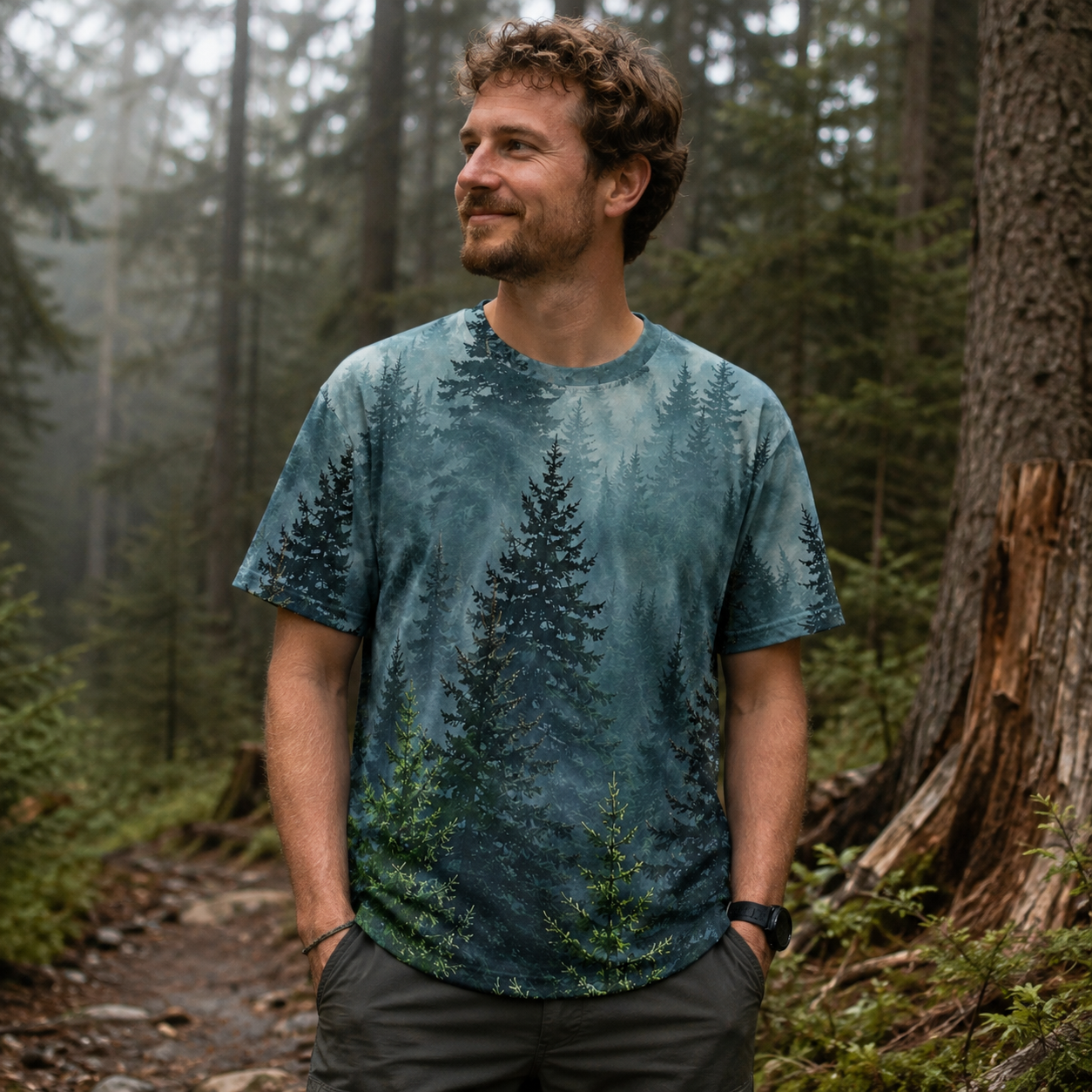Misty Evergreen Forest Watercolor Premium Eco Tee