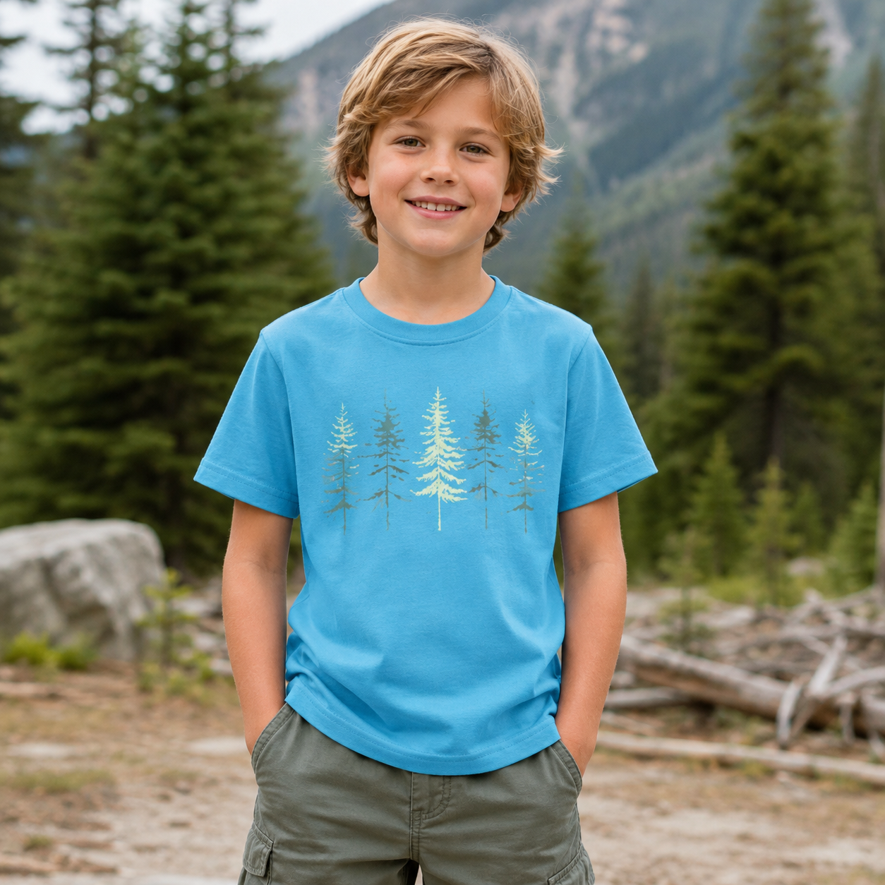Minimal Pine Forest Silhouette Kids T-Shirt