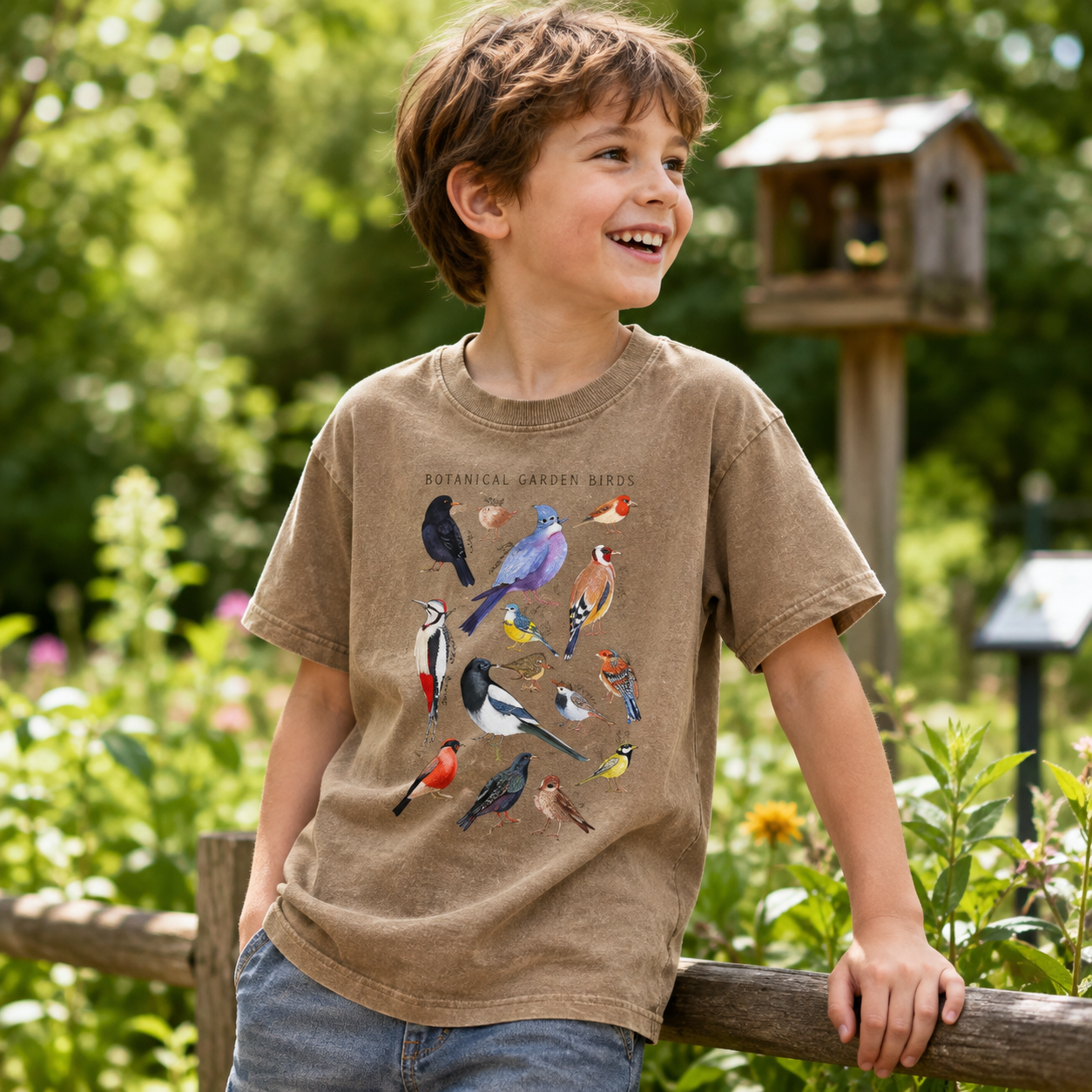 Botanical Garden Birds Wildlife Birdwatching Kids Washed T-Shirt