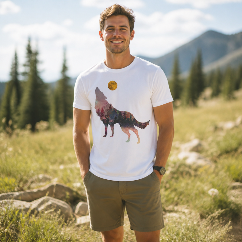 Howling Wolf Double Exposure Forest T-Shirt