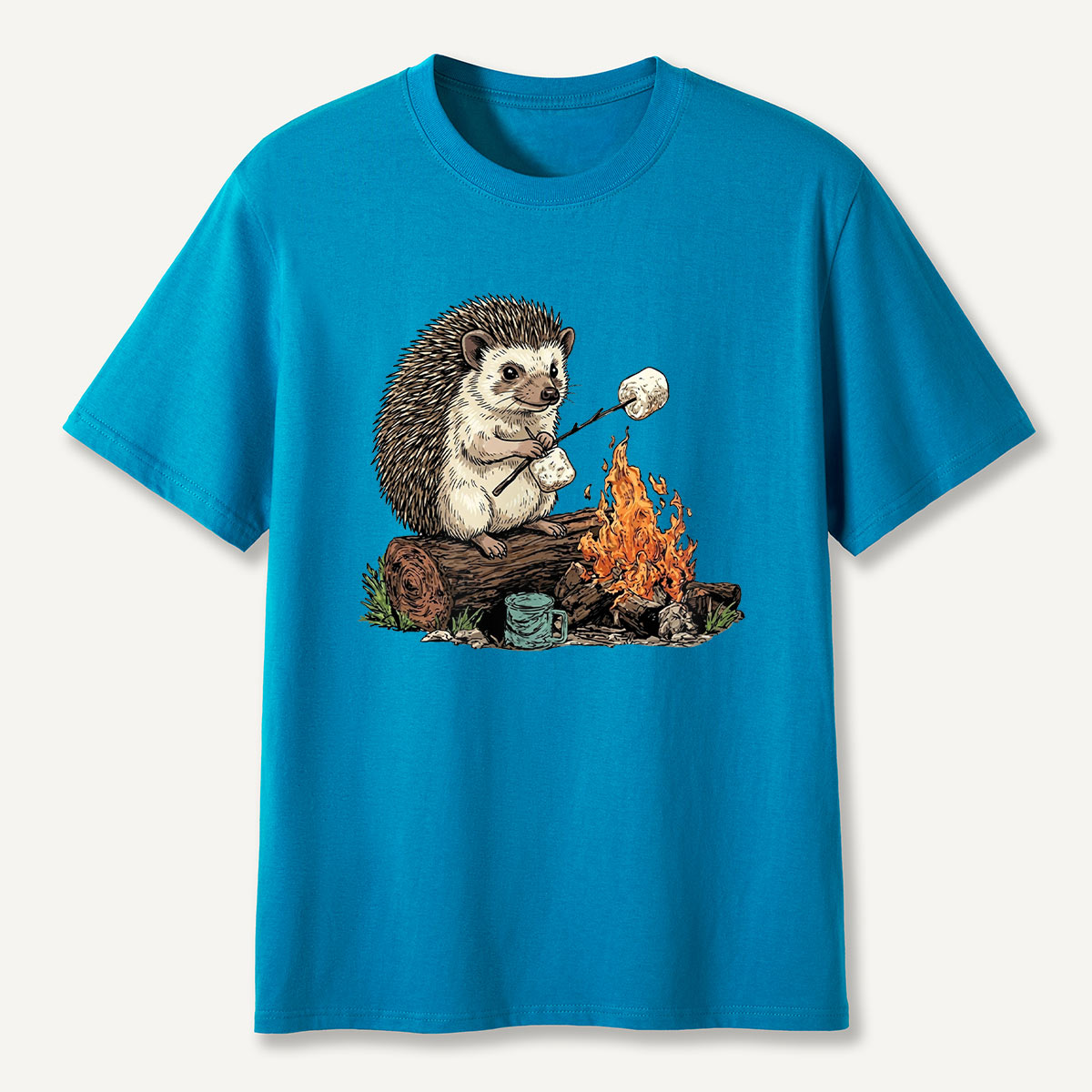 Hedgehog Roasting Marshmallow Campfire T-Shirt