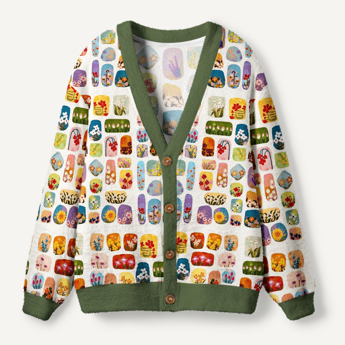 Colorful Wildflowers In Vintage Botanical Panels Ugly Cardigan Sweaters