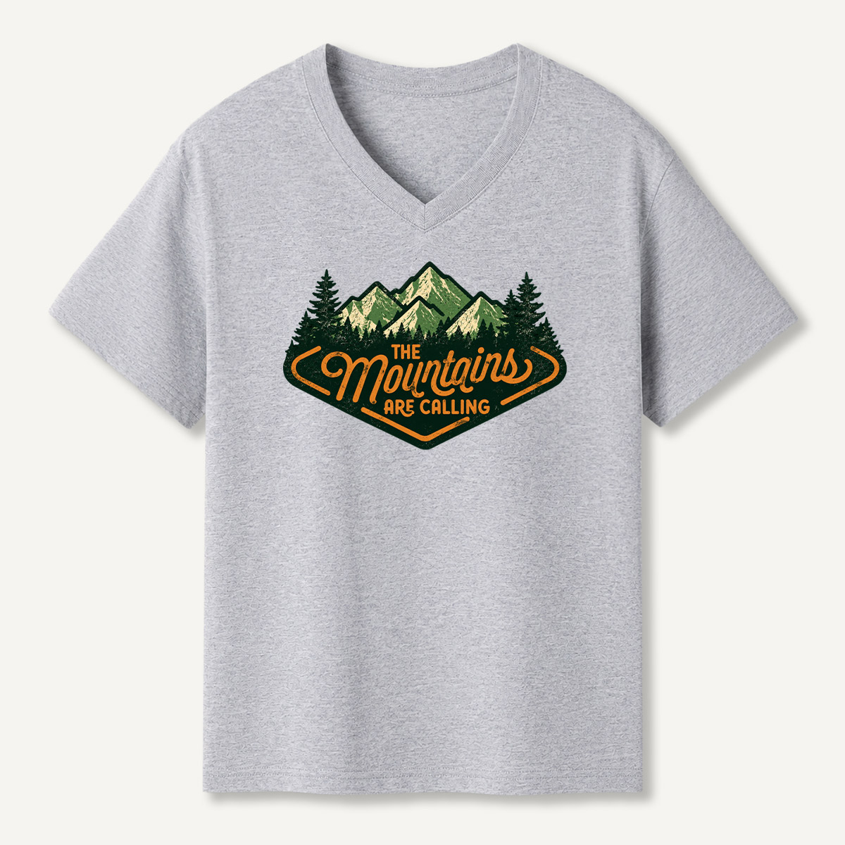 The Mountains Are Calling Vintage Mountain Forest Emblem V-neck T-Shirt