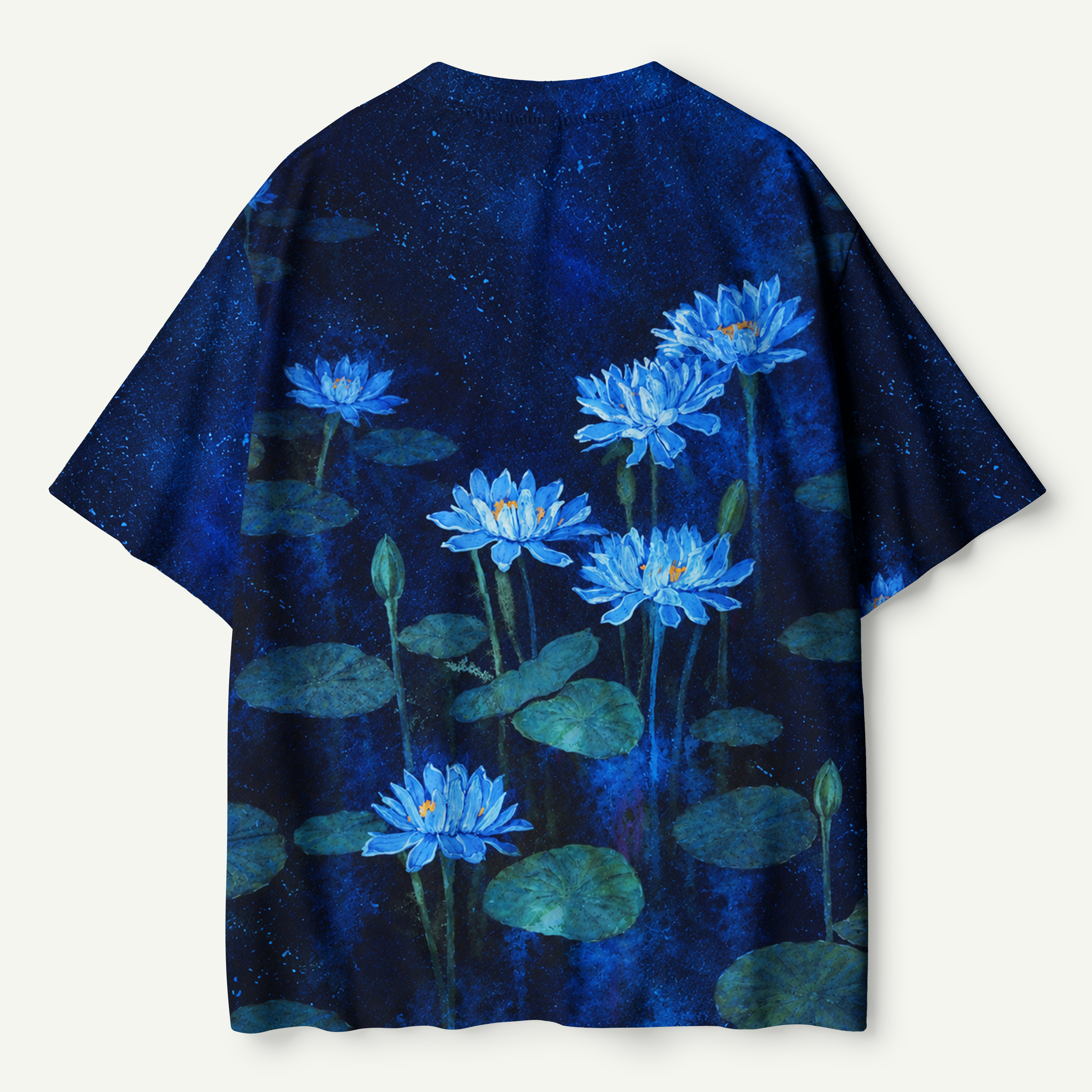Blue Water Lilies In Moonlit Pond Premium Pure Cotton Tee