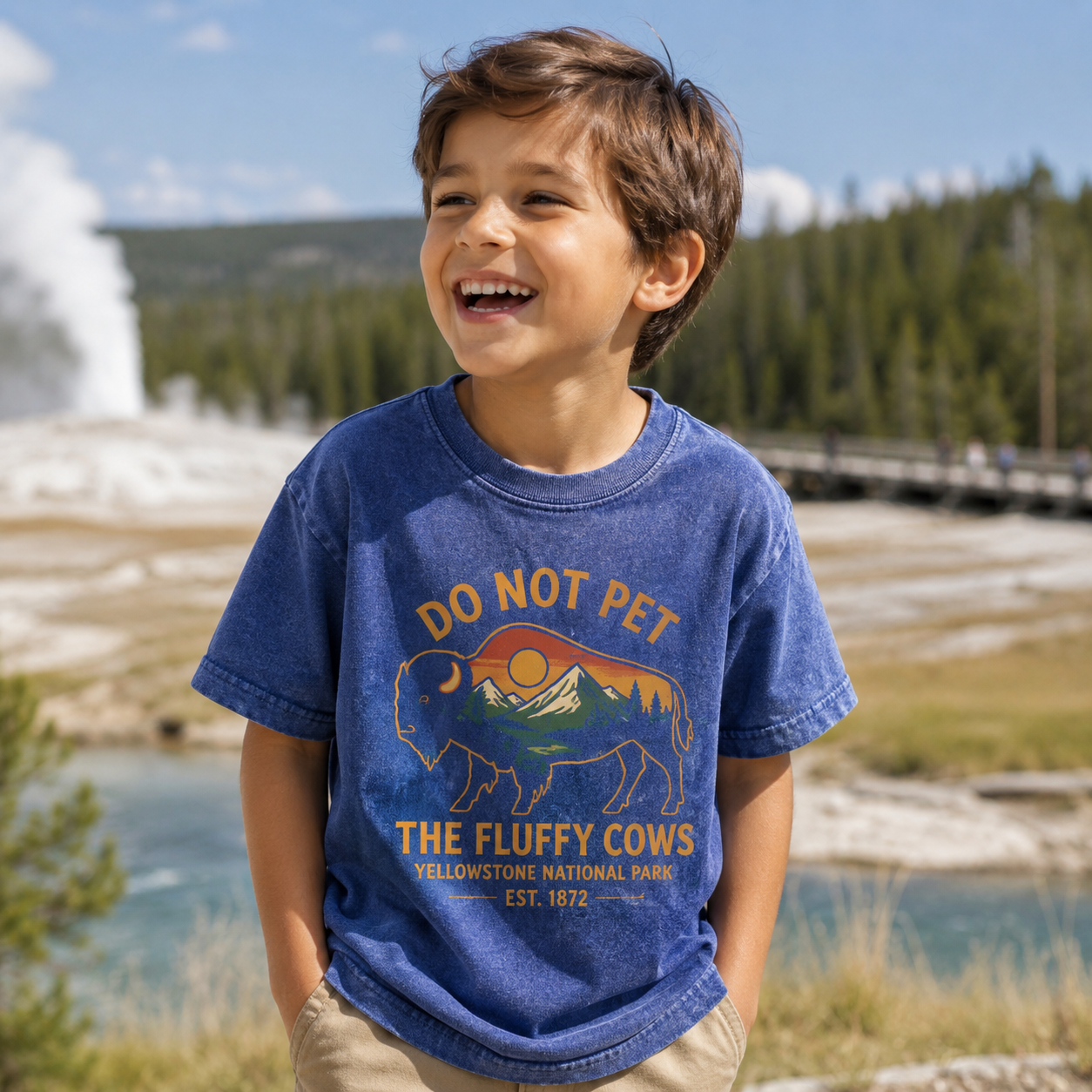 Do Not Pet The Fluffy Cows Buffalo Yellowstone National Park Kids Washed T-Shirt