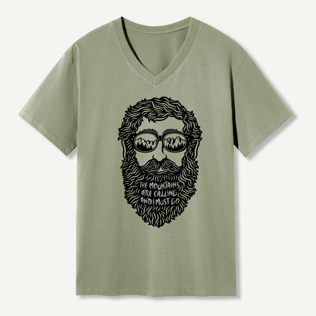 The Mountains Are Calling And I Must Go Bearded Mountain Portrait V-neck T-Shirt