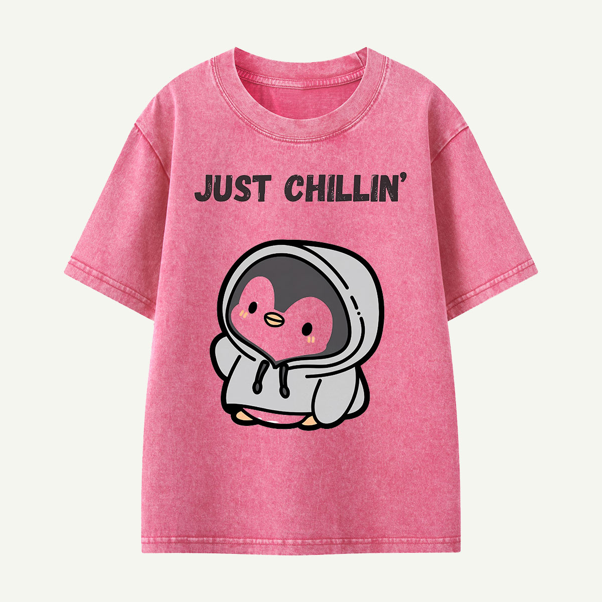 Just Chillin’ Hoodie Penguin Kids Washed T-Shirt