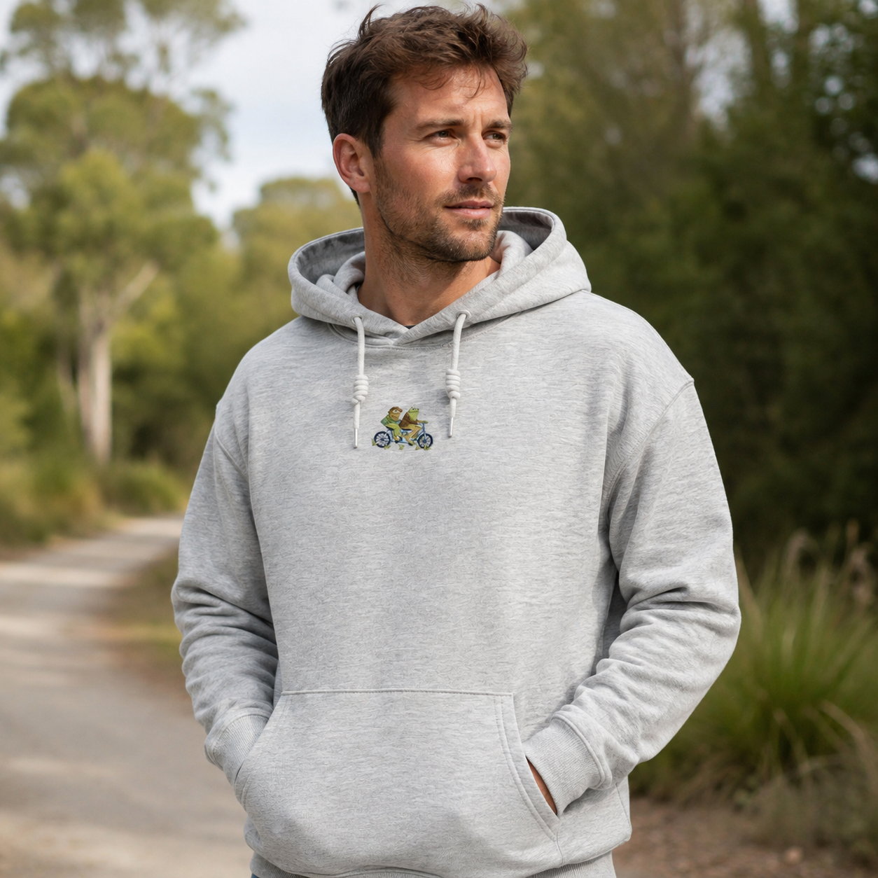 Frog on Bike Adventure Embroidered Hoodie