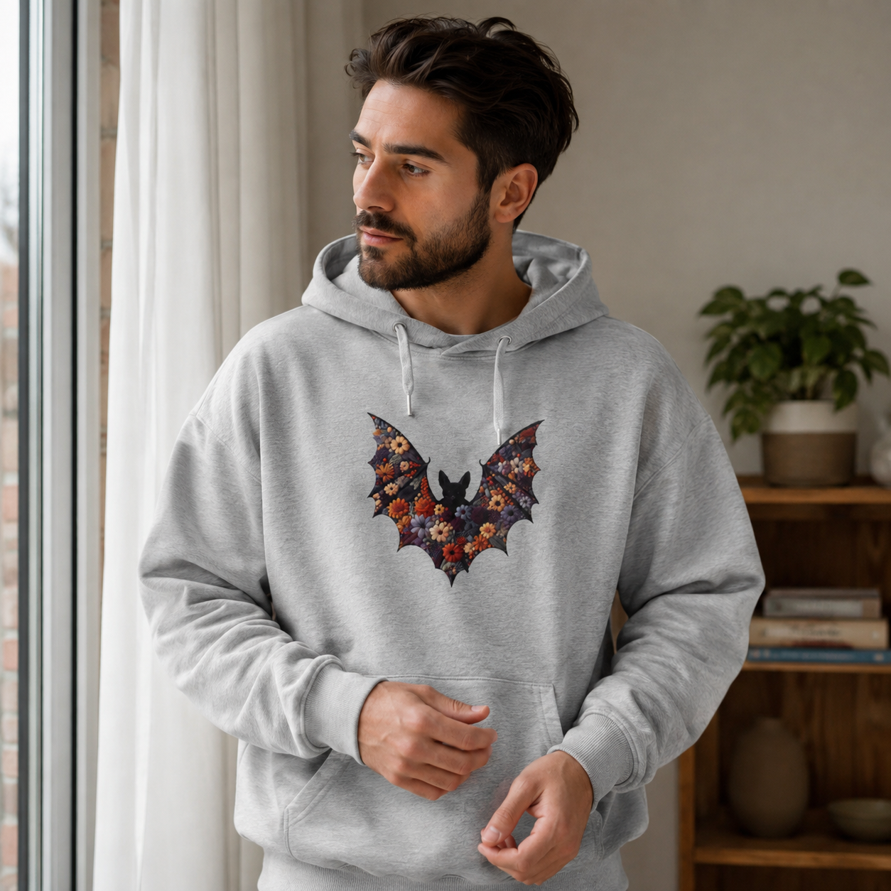 Moth Wings Minimal Embroidered Cotton Hoodie
