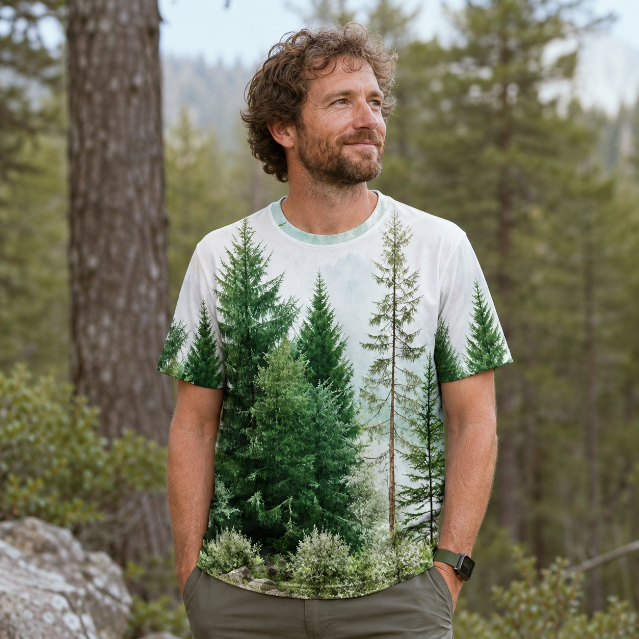 Evergreen Island Reflection Watercolor Premium Eco Tee