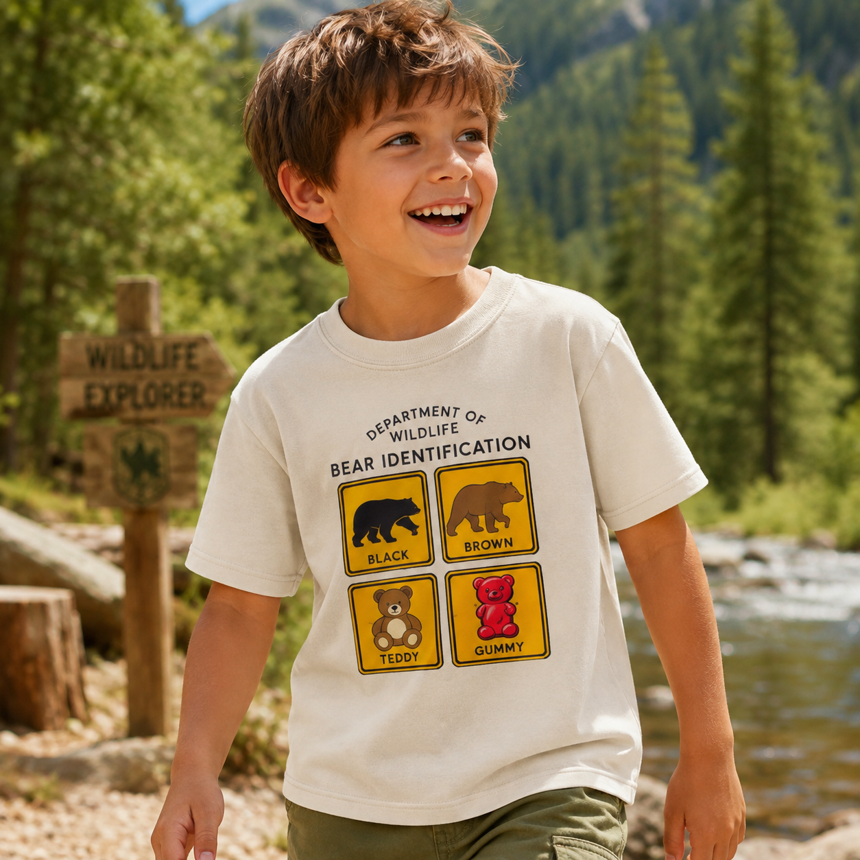 Department of Wildlife Bear Identification Kids Washed T-Shirt