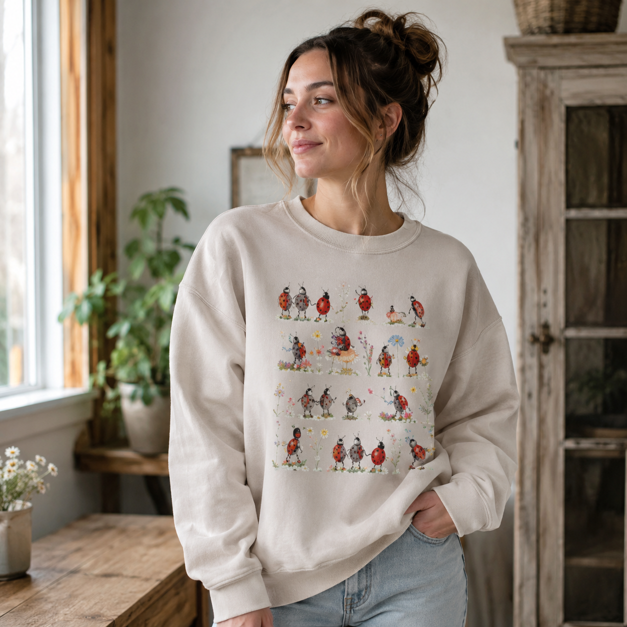 Ladybug and Flower Tee Washed Sweatshirts