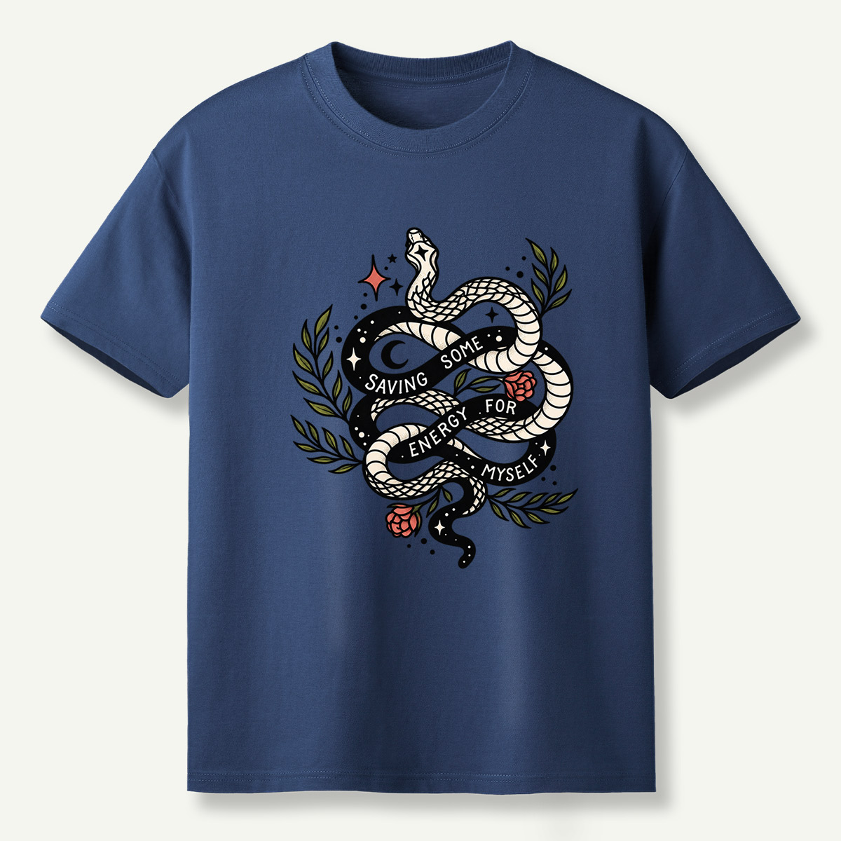 Saving Some Energy For Myself Snake Rose Celestial Design T-Shirt