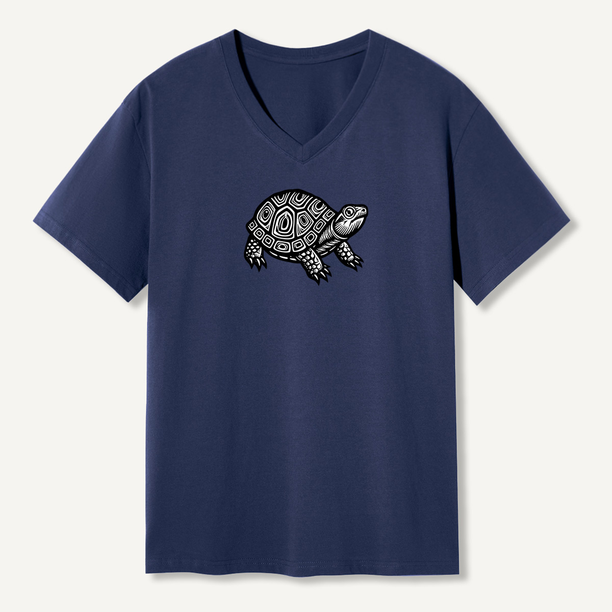 Tribal Geometric Sea Turtle Line Art V-neck T-Shirt