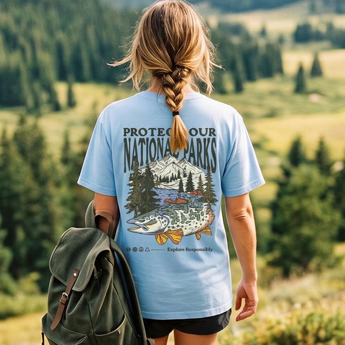 Nature Hiking Explorer Mountain Fish T-Shirt