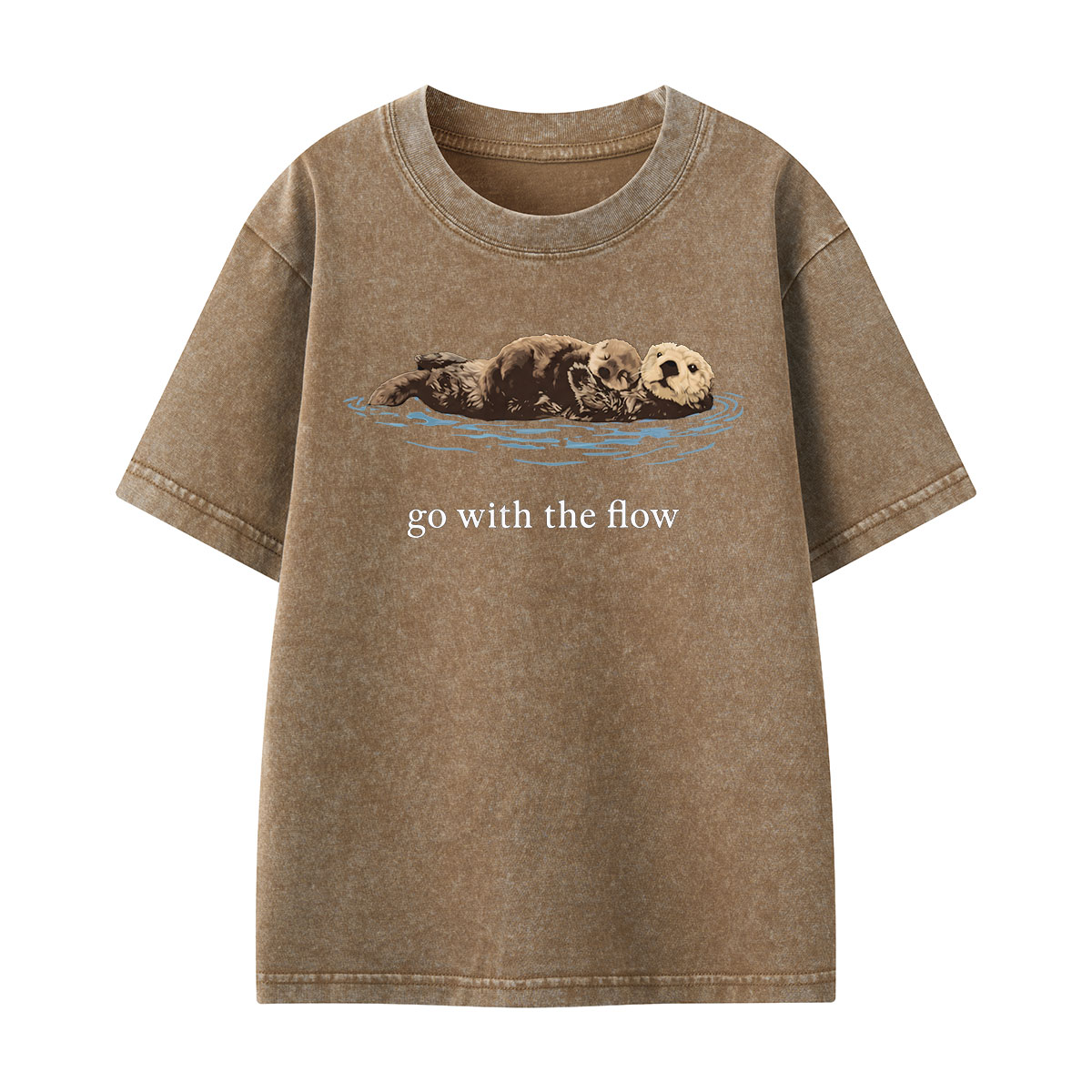 Go With The Flow Sea Otter Wildlife Nature Kids Washed T-Shirt