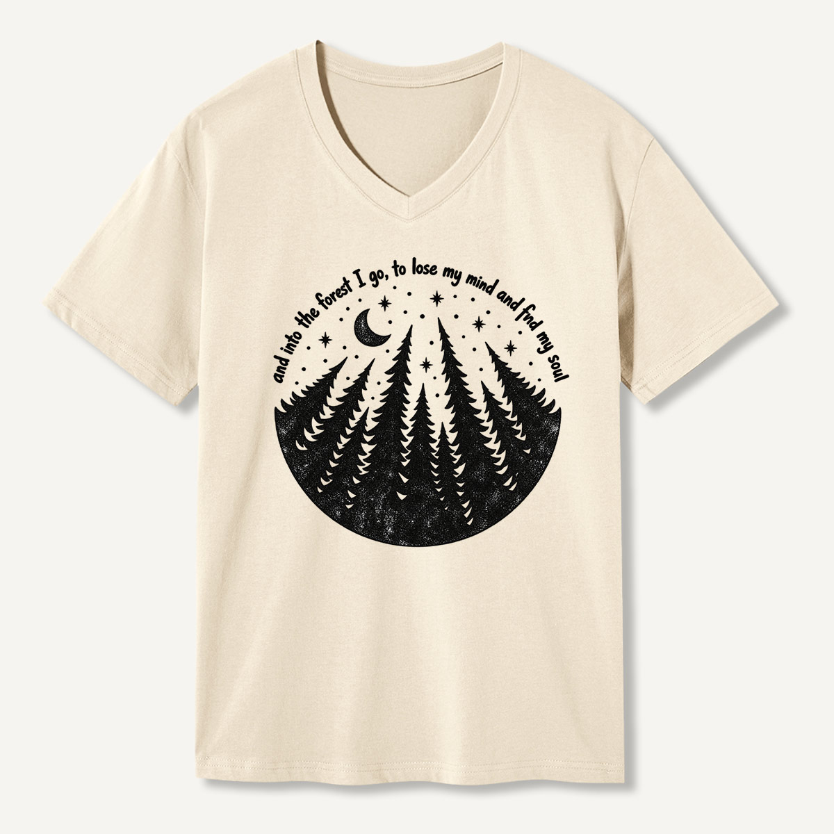 And Into The Forest I Go Moonlit Pine Forest Quote V-neck T-Shirt