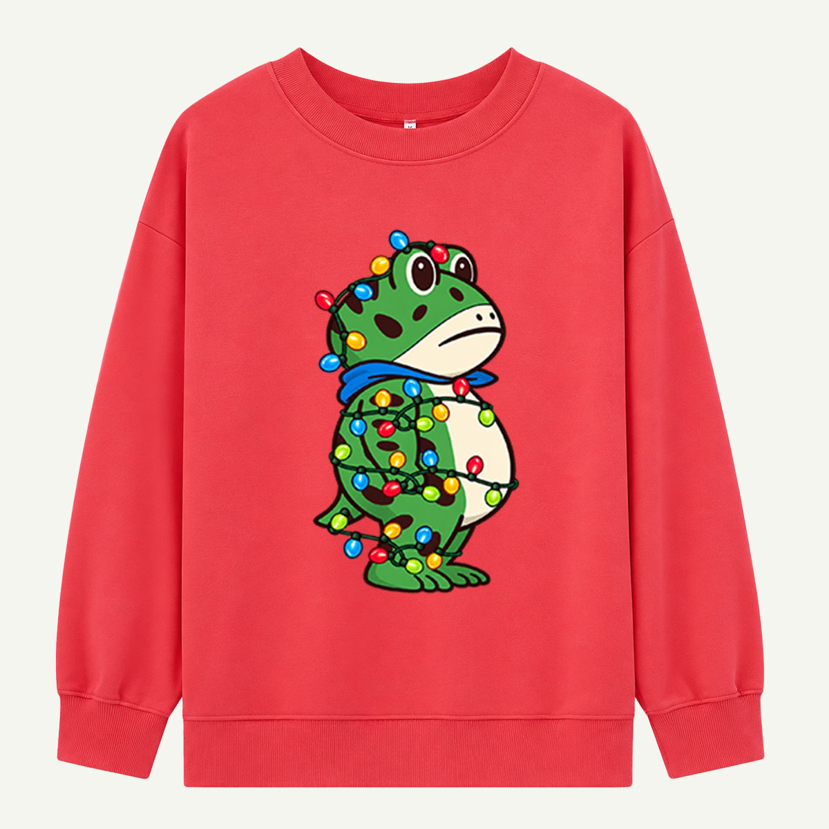 Cute Green Dinosaur Wrapped In Colorful Christmas Lights Sweatshirts