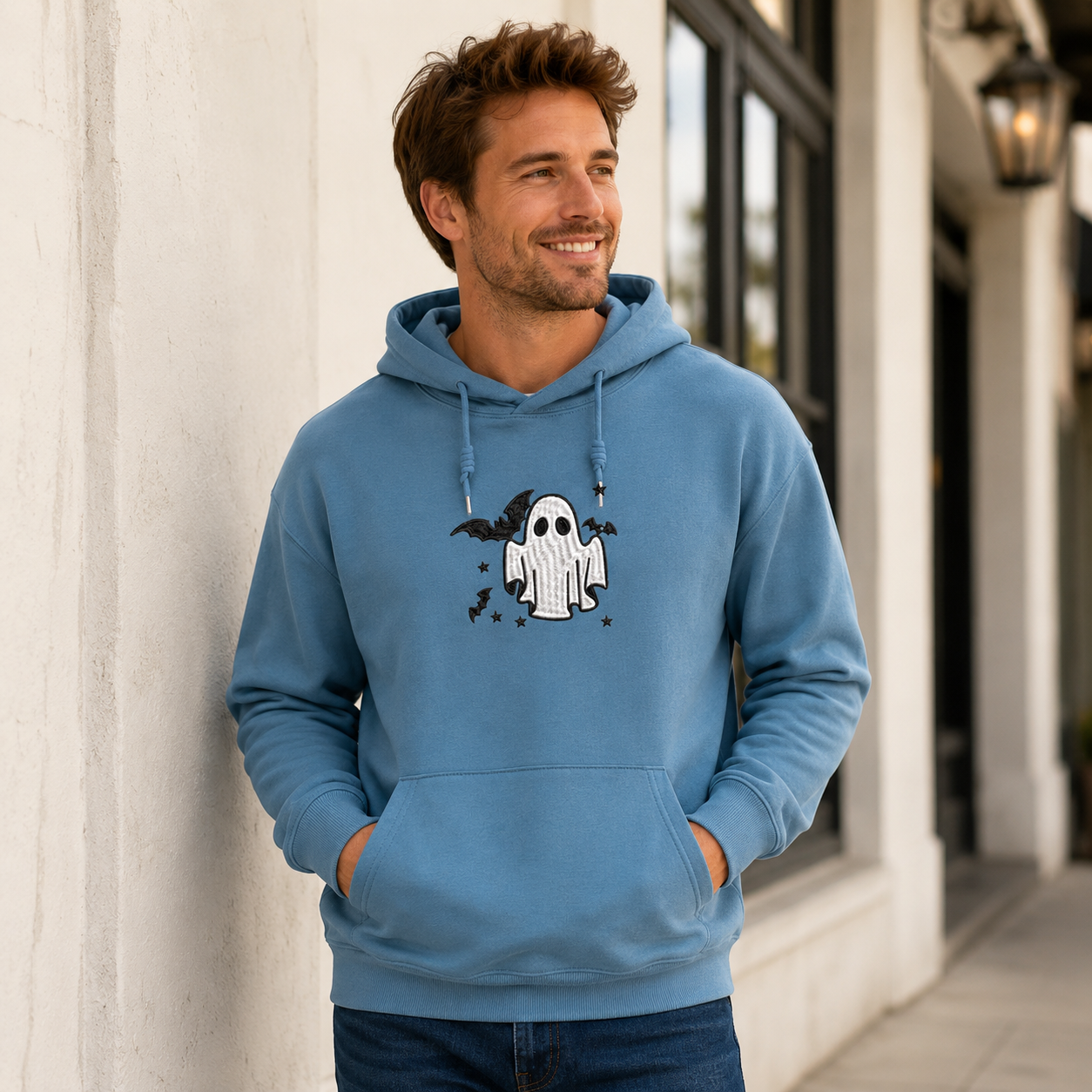 Tiny Ghost Embroidered Cotton Hoodie