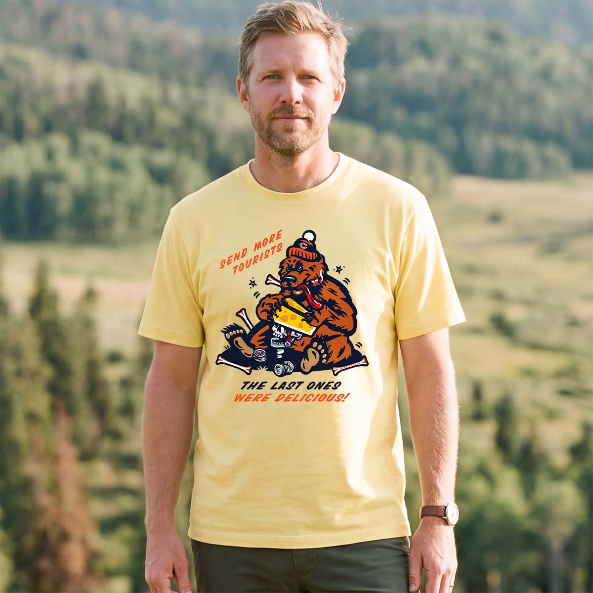 Send More Tourists Vintage Funny Bear T-Shirt