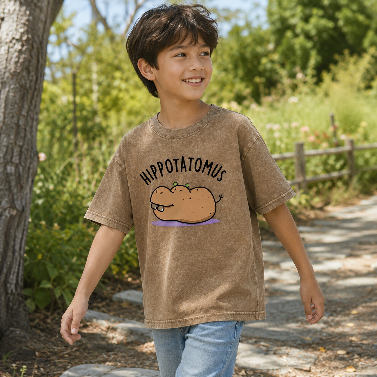 Hippotatomus Potato Hippo Kids Washed T-Shirt