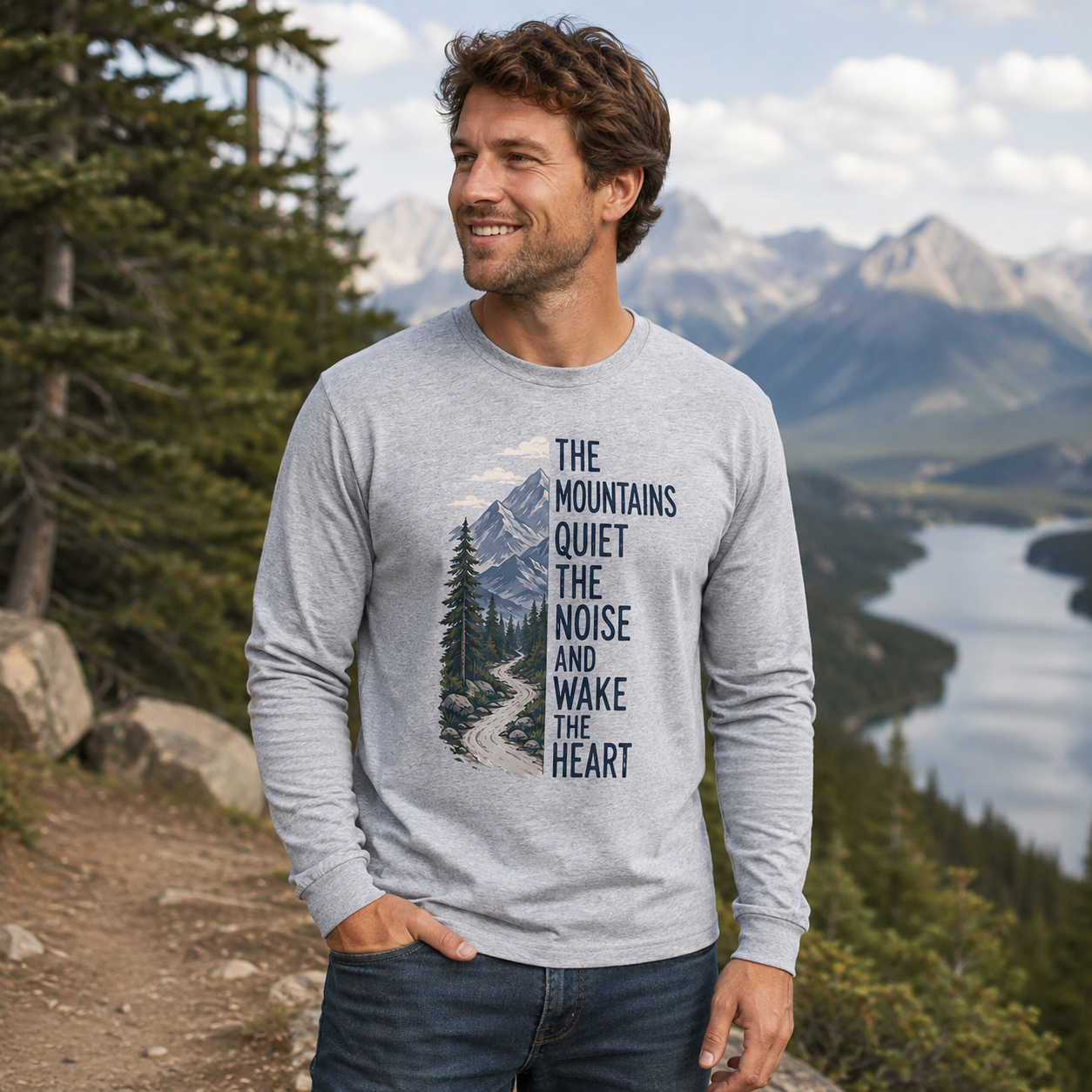 Mountains Wake the Heart Quote Long Sleeve T-Shirt