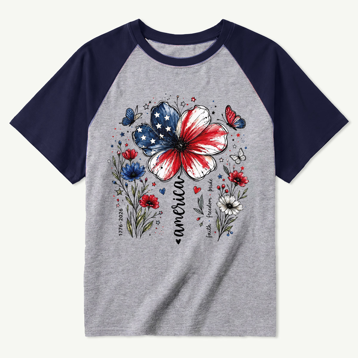 USA 250th Anniversary Floral Raglan T-Shirt