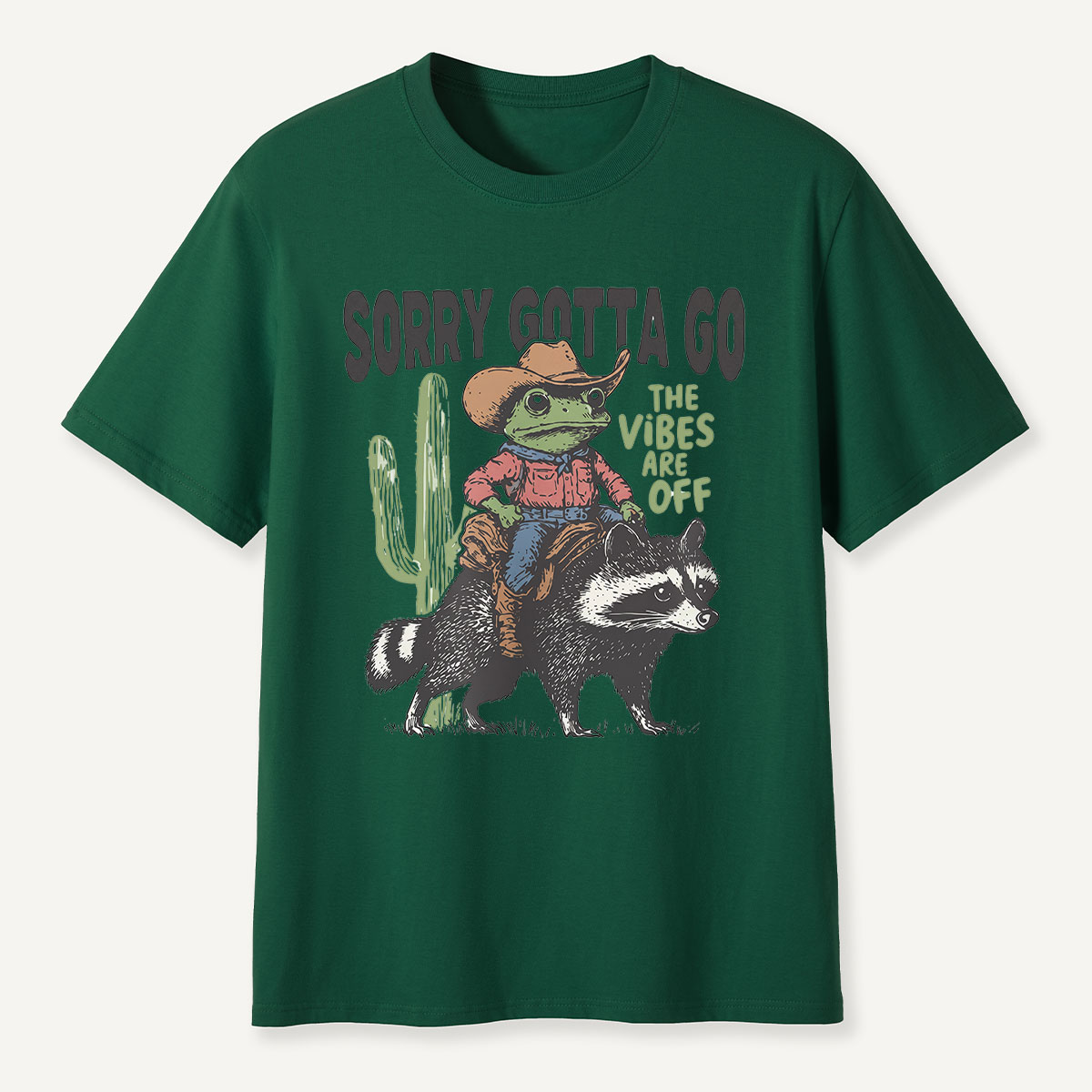 Sorry Gotta Go Cowboy Frog Riding Raccoon T-Shirt