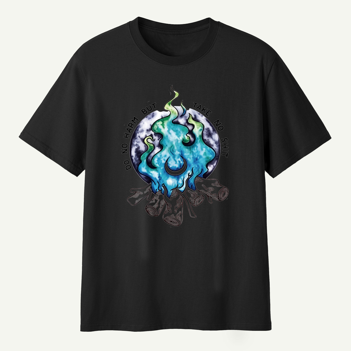 Do No Harm But Take No Shit Moon Flame Campfire T-Shirt